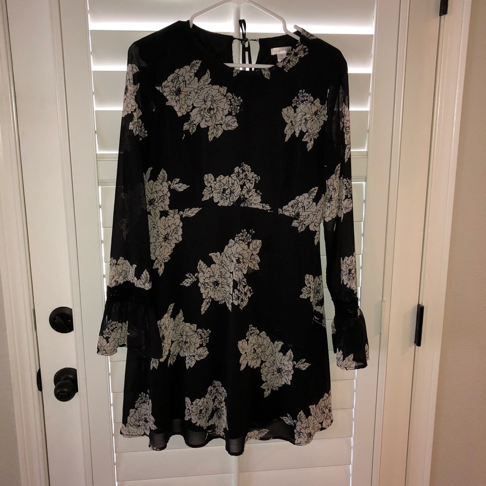 Black + floral dress with long sleeves